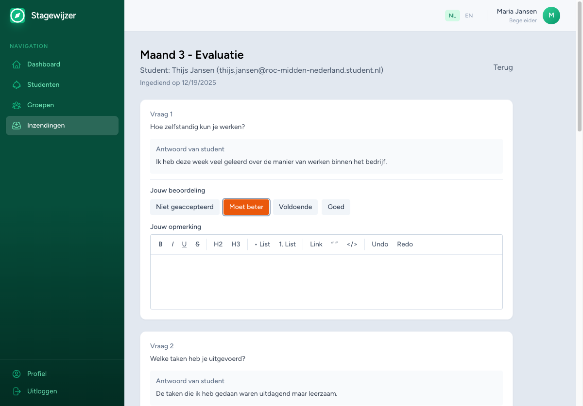 Screenshot van Feedback & beoordeling