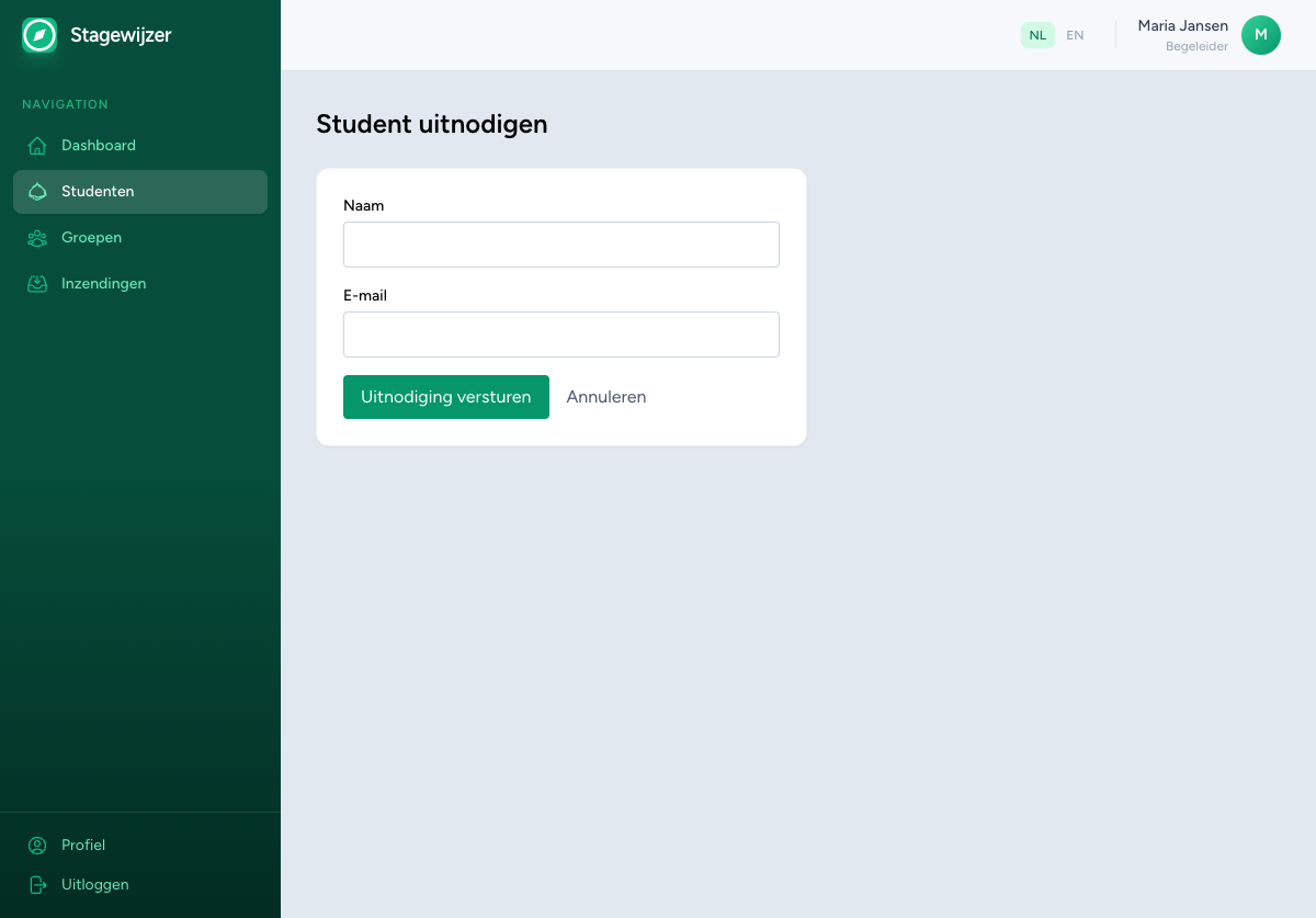 Screenshot van Uitnodigingssysteem